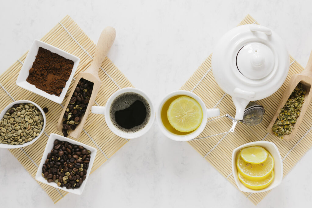 top-view-tea-coffee-trays Masale Caya